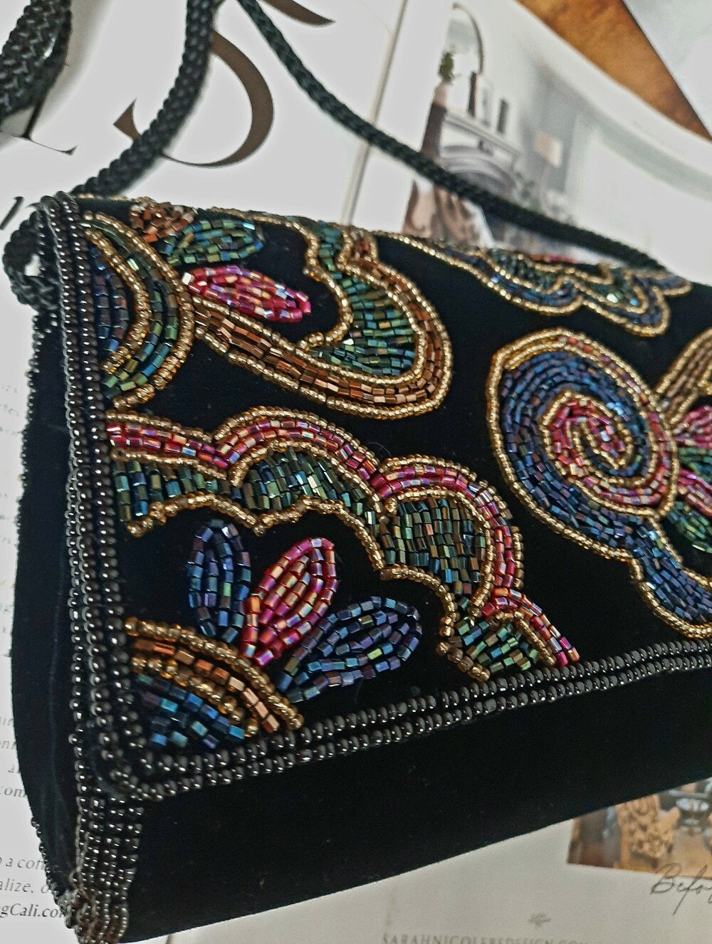 Black Beaded Floral Evening Crossbody - Picture 5 of 11